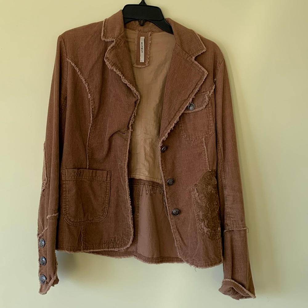 Brown corduroy, embroidered blazer with elbow patches